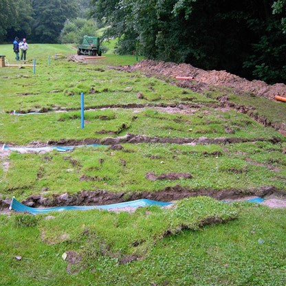 DrainBelt lässt sich gut nachträglich einbauen, der Rasen wird abgesodet und danach wieder eingefügt.